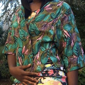 Lee Anse Ethnic Blouse Cardigan Top Linen Floral Retro Loose Vintage